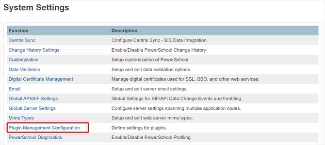 PowerSchool SIS_Plugin management Configuration